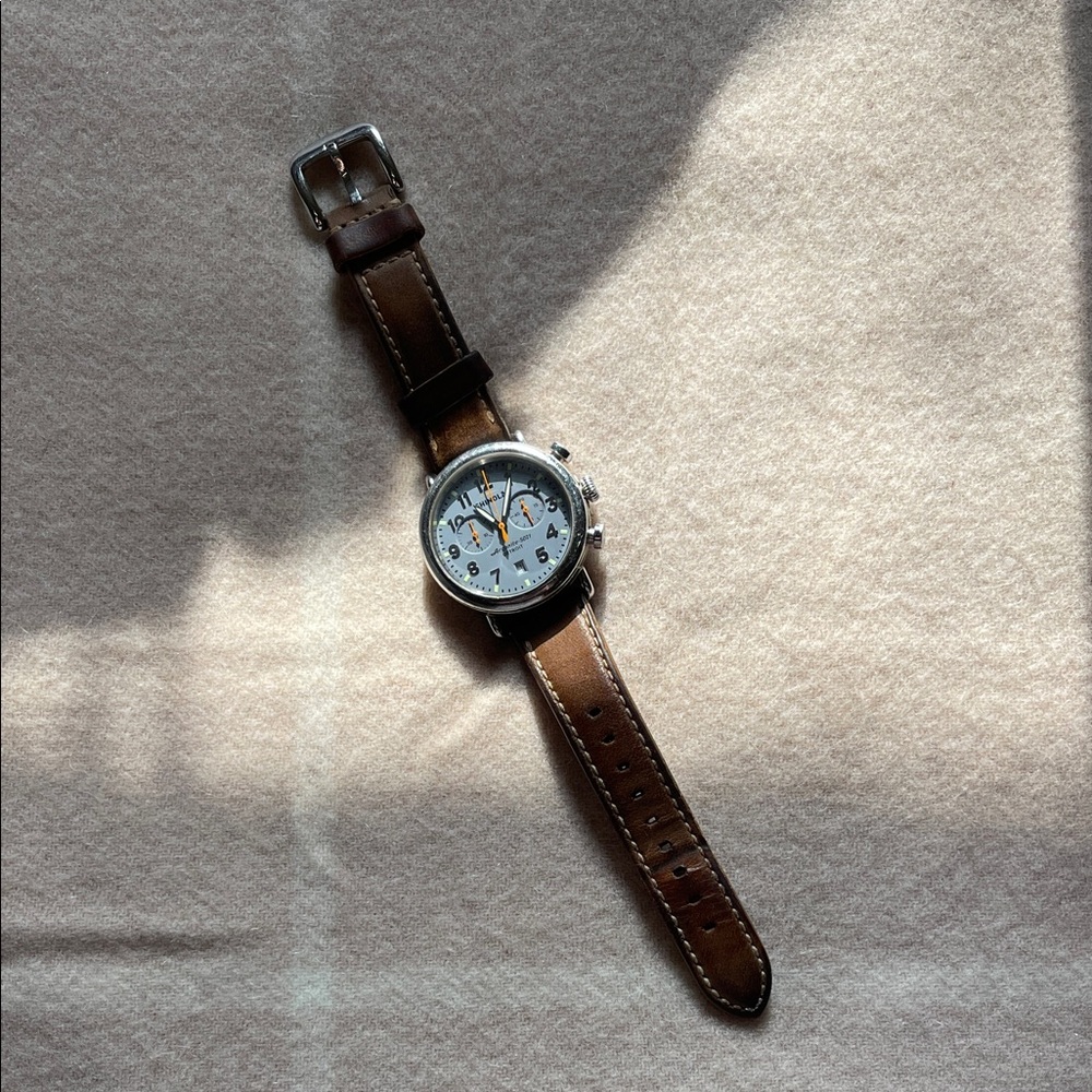 Shinola Brown Leather Strap Watch with Silver Dial